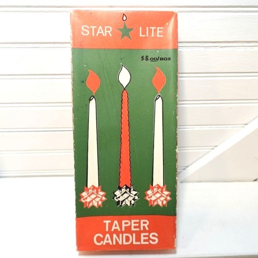 Vintage Christmas‎ Candles White 10" Taper Starlite candle dinner holiday Decor